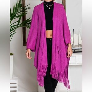 Long Knit Fringe Open Cardigan